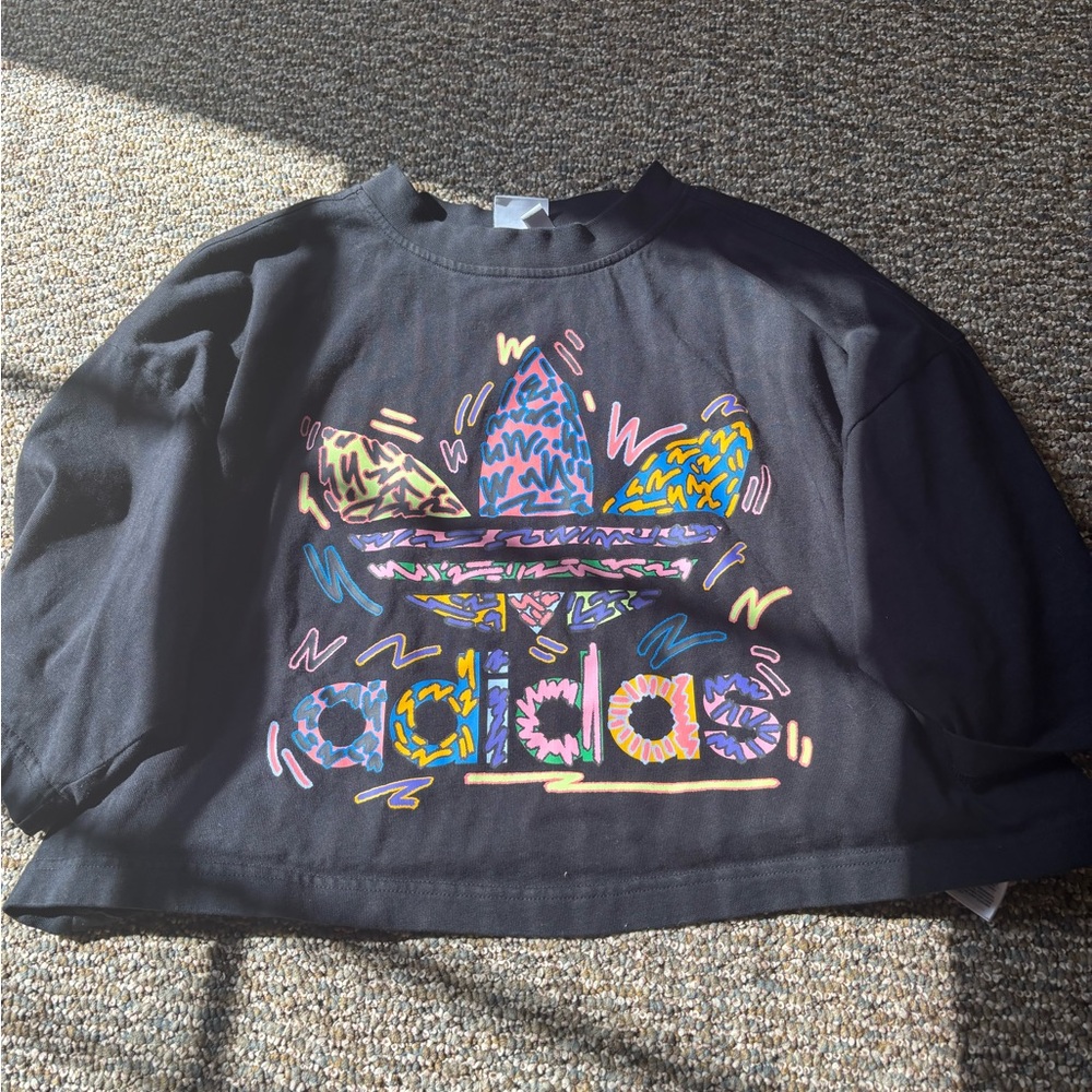 Adidas Black Multicolor Graphic Crop Top